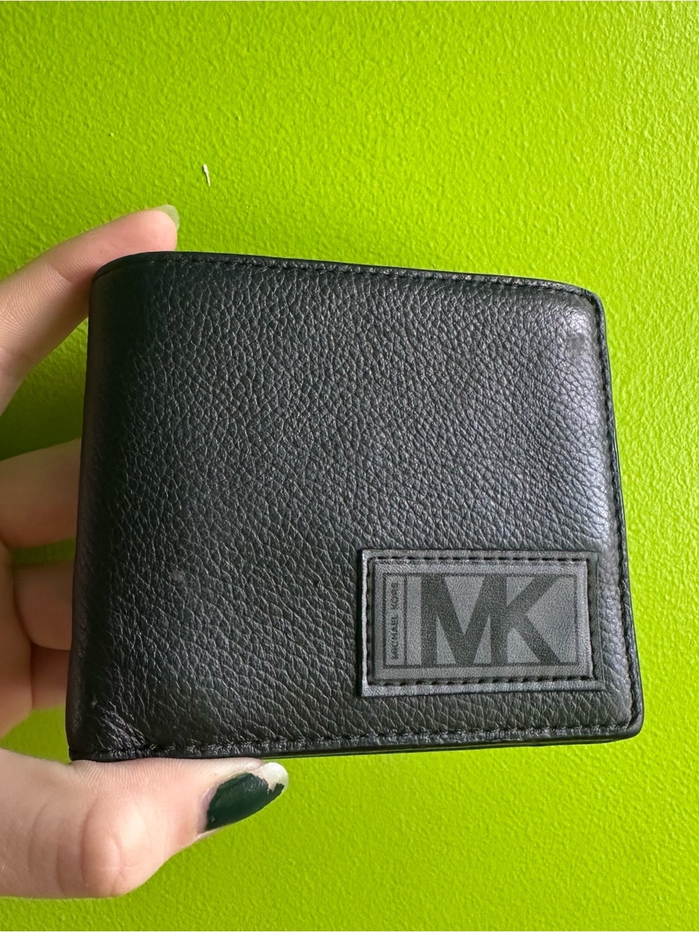 Michael Kors Black Leather Bi-Fold Wallet with MK Patch